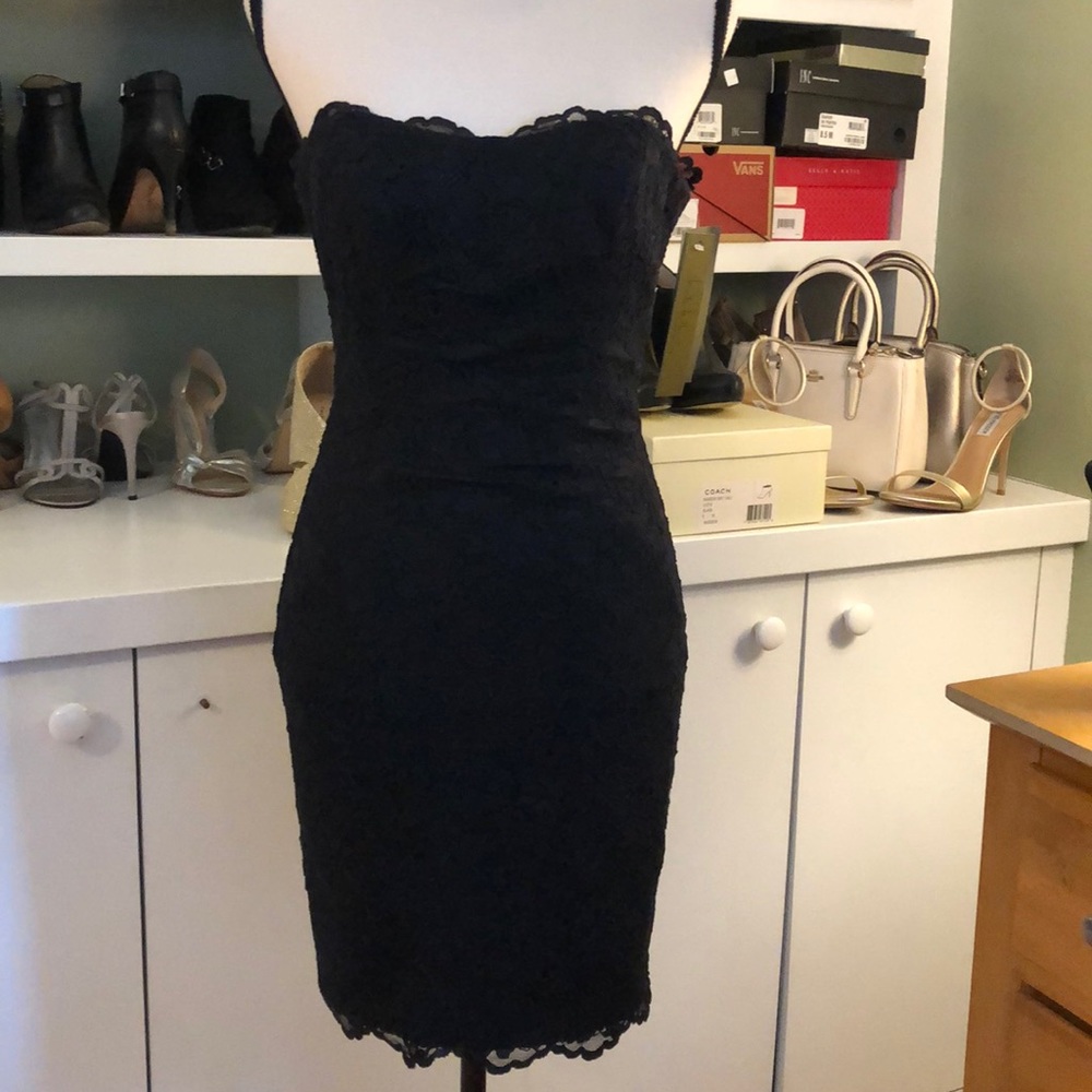 Nicole Miller Strapless Lace Little Black Dress